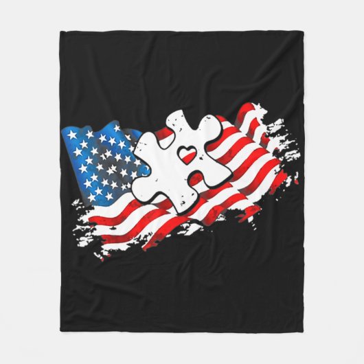 自閉症アメリカ国旗パズル自閉症啓発Supp フリースブランケット (正面)
