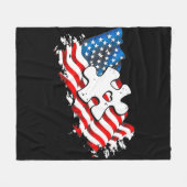 自閉症アメリカ国旗パズル自閉症啓発Supp フリースブランケット (正面(横))