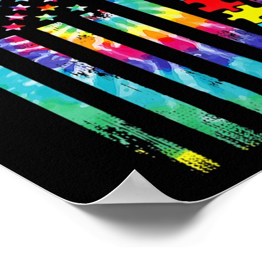 自閉症アメリカ国旗Tee絞り染め自閉症意識 ポスター (角)