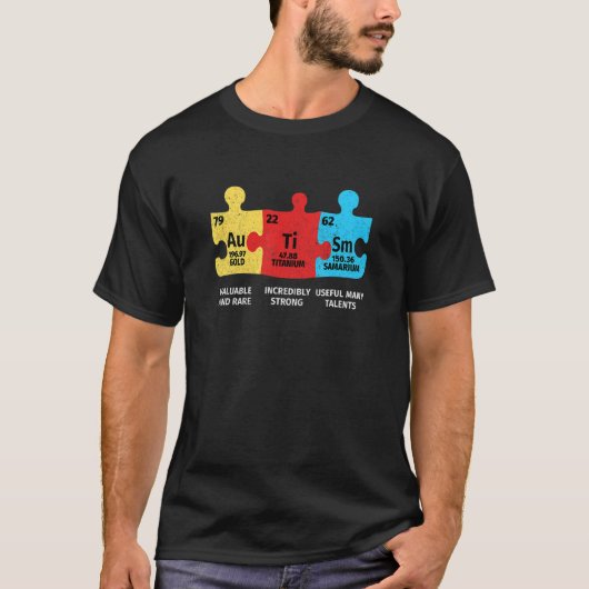 自閉症エレメント周期表 ASD アウェアネス アスペルガー Tシャツ (正面)