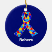 自閉症カスタム意識リボンブルーパズルピース セラミックオーナメント (正面)