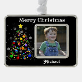 自閉症カラフルのクリスマスツリー シルバープレートフレームオーナメント