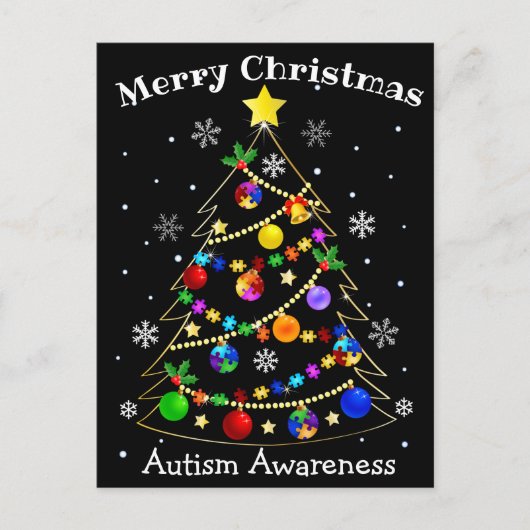 自閉症カラフルのクリスマスツリー シーズンポストカード (正面)