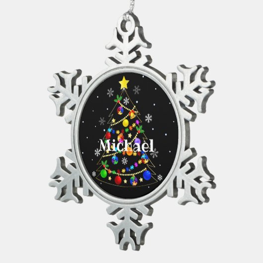 自閉症カラフルのクリスマスツリー スノーフレークピューターオーナメント (右)