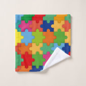 自閉症カラフルパズルピースカスタム バスタオルセット (ウォッシュタオル)