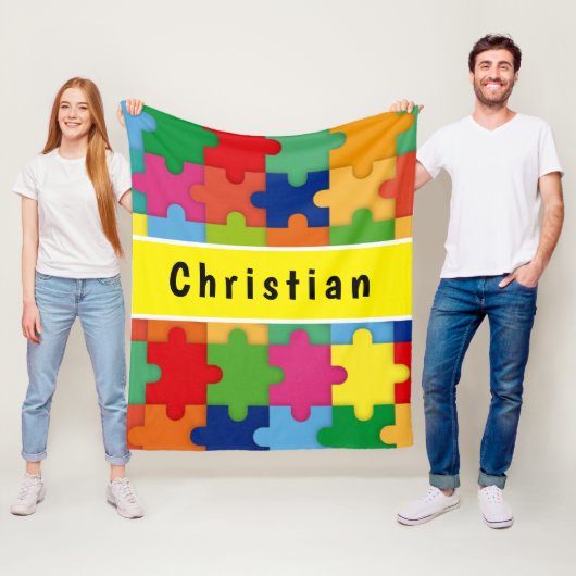 自閉症カラフルパズル用カスタム片 フリースブランケット (インサイチュ)