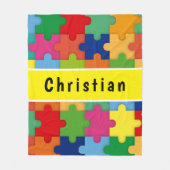 自閉症カラフルパズル用カスタム片 フリースブランケット (正面)