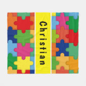 自閉症カラフルパズル用カスタム片 フリースブランケット (正面(横))