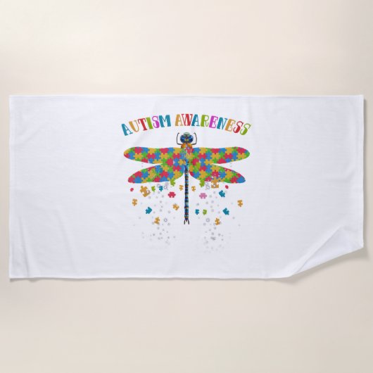 自閉症カラフル意識の日のためのトンボ ビーチタオル (正面)