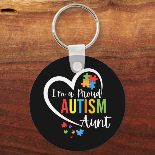 自閉症カラフル意識パズルピースハート実行 キーホルダー (正面)