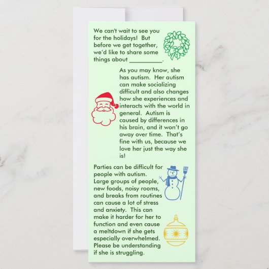 自閉症クリスマスガールフラットカード (正面)