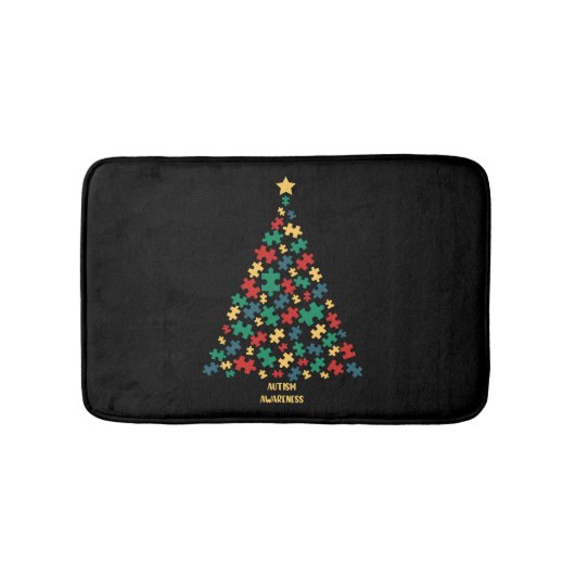 自閉症クリスマスツリークリスマス自閉症意識 バスマット (正面)