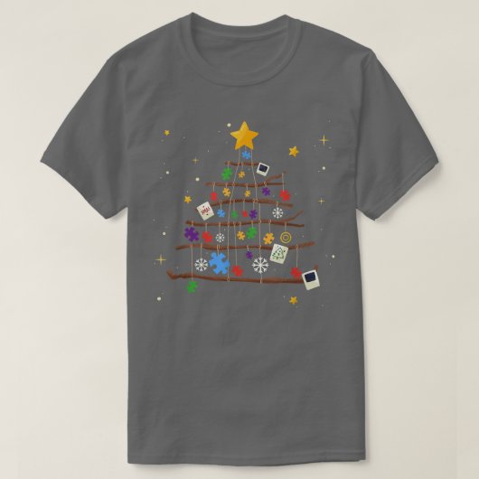 自閉症クリスマスツリーパズルピース認識度日 Tシャツ (デザイン正面)