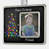 自閉症クリスマスツリー シルバープレートフレームオーナメント (左)