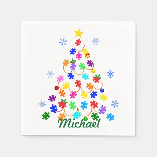 自閉症クリスマスツリー スタンダードカクテルナプキン (正面)