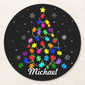 自閉症クリスマスツリー ラウンドペーパーコースター (正面)