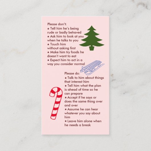 自閉症クリスマスボーイの名刺 名刺 (裏面)