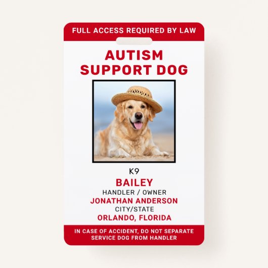 自閉症サポーパーソナライズされたトサービス犬の写真ID バッジ (正面)