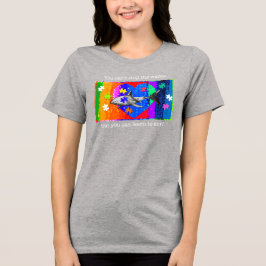 自閉症サメ 女性 グレー トライブレンドTシャツ