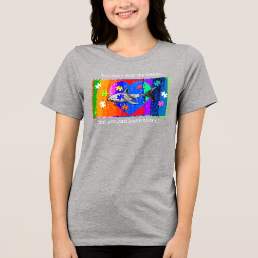自閉症サメ 女性 グレー トライブレンドＴシャツ (正面)
