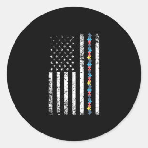 自閉症シャツ米国国旗パズル ラウンドシール