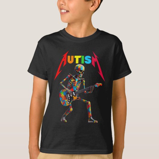 自閉症スケルトンギターロック音楽愛好家Autism Awa Tシャツ (正面)