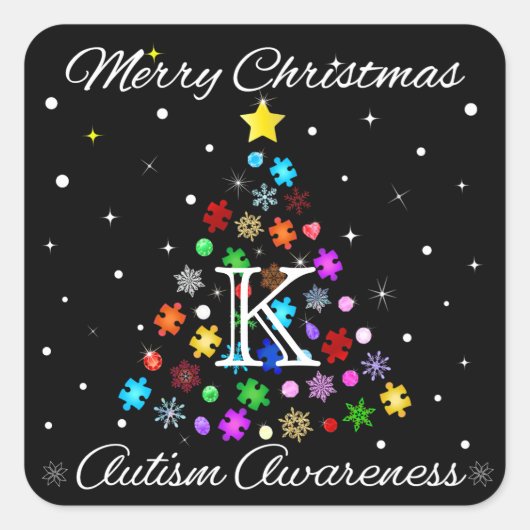 自閉症スノーフレーク・クリスマスツリー スクエアシール (正面)