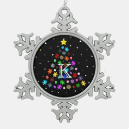 自閉症スノーフレーク・クリスマスツリー スノーフレークピューターオーナメント