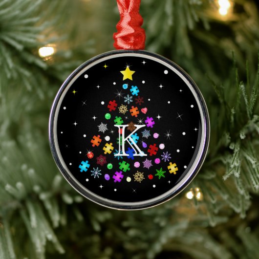 自閉症スノーフレーク・クリスマスツリー メタルオーナメント (ツリー)