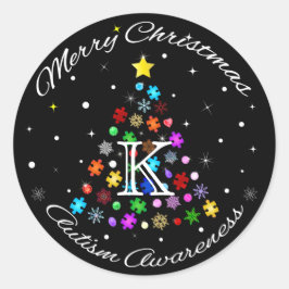 自閉症スノーフレーク・クリスマスツリー ラウンドシール