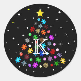 自閉症スノーフレーク・クリスマスツリー ラウンドシール