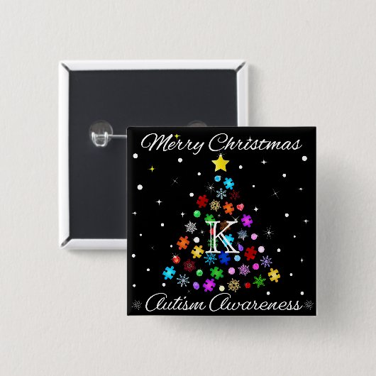 自閉症スノーフレーク・クリスマスツリー 缶バッジ (正面&裏面)