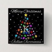 自閉症スノーフレーク・クリスマスツリー 缶バッジ (正面)