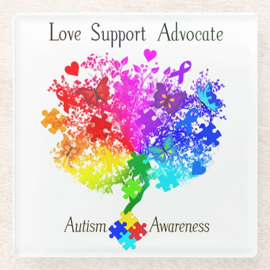 自閉症スペクトラムツリー ガラスコースター (正面)