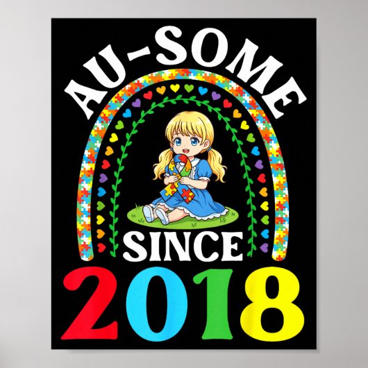 自閉症スペクトラム すばらしい Ausome 2018年から認知 8歳の誕生日 ポスター (正面)