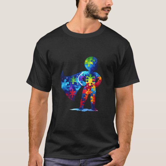 自閉症スーパーヒーローキッド 自閉症啓発 Tシャツ (正面)