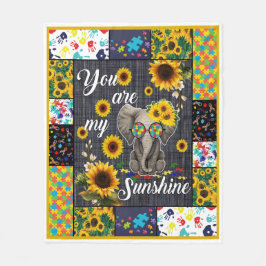 自閉症ゾウひまわり私の太陽の光 フリースブランケット