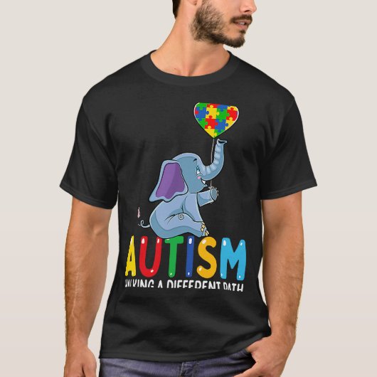 自閉症ゾウ歩く違うAパス子供へ Tシャツ (正面)