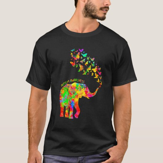 自閉症ゾウ水彩啓発ママ子供自閉症 Tシャツ (正面)