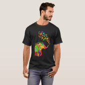 自閉症ゾウ水彩啓発ママ子供自閉症 Tシャツ (正面フル)