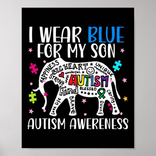 自閉症ゾウI衣服ブルースFor My Son Autism Awa ポスター (正面)