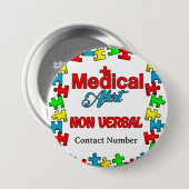 自閉症ノンバーバル医療アラートピン 缶バッジ (正面&裏面)
