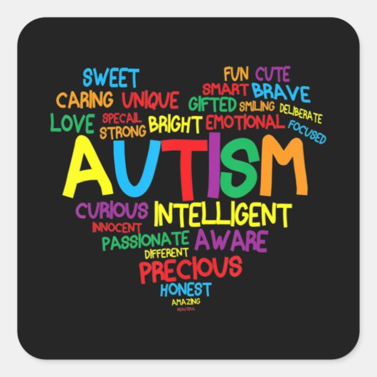 自閉症ハート自閉症誇りを持った意識ママGif スクエアシール (正面)