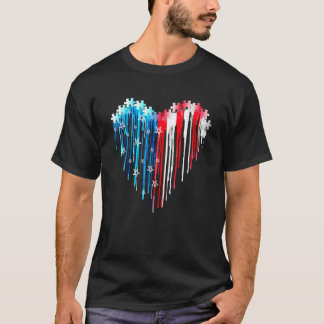 自閉症ハート 7月4日 愛国パズル アメリカ Tシャツ