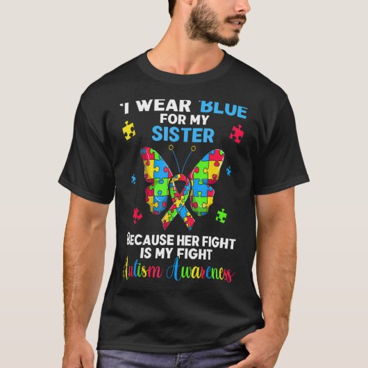 自閉症バタフライI衣服ブルー私のリスト Tシャツ (正面)