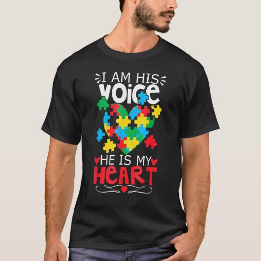 自閉症パズルのピース ハート 私は彼の声 Tシャツ (正面)
