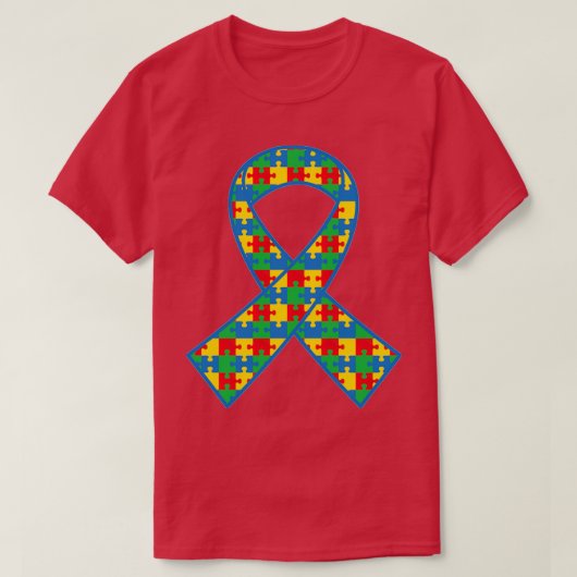 自閉症パズルリボン自閉症シャツ Tシャツ (デザイン正面)