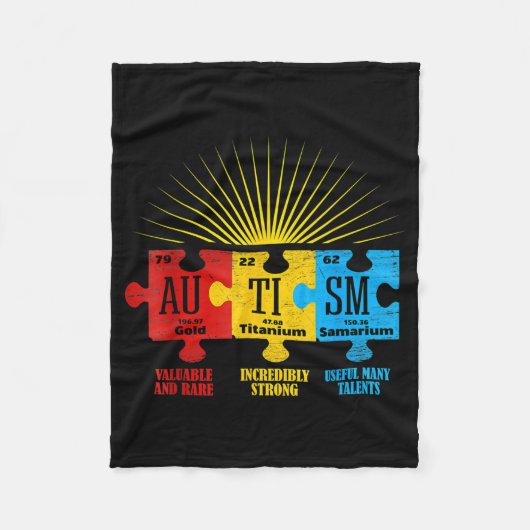 自閉症パズル化学元素Tシャツ14 フリースブランケット (正面)