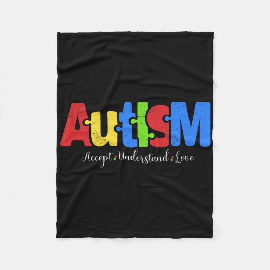 自閉症パズル受け入れ愛を理解する自閉症アワーン フリースブランケット (正面)