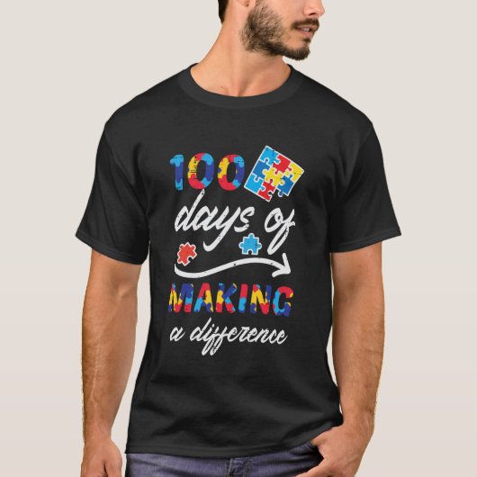 自閉症パズル100日目 100日間の違いを作る Tシャツ (正面)